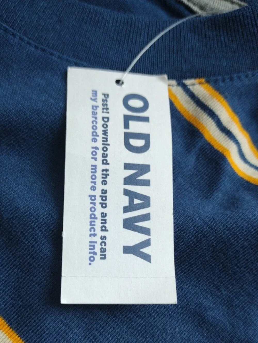 Old Navy Navy and Tan Striped Long-Sleeve Tee